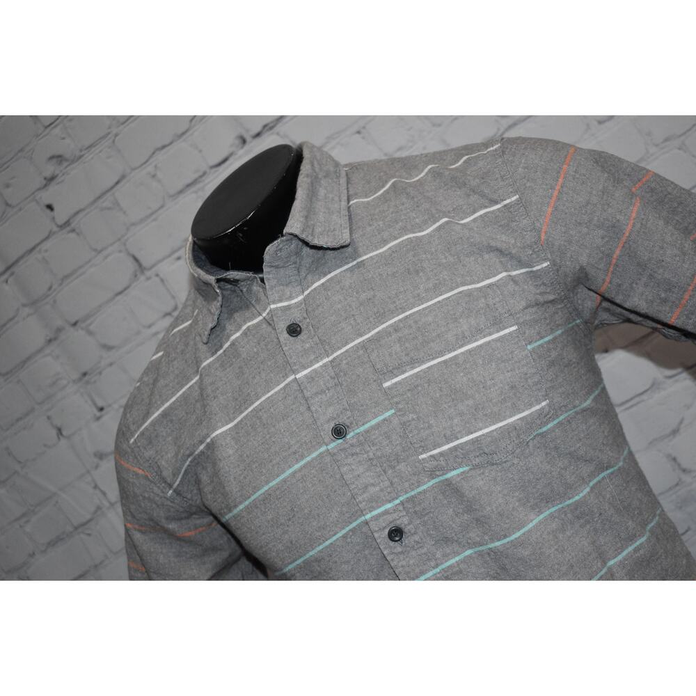 Stoic Shirt Button Up Men Size Medium Gray Striped Short Sleeve Cotton